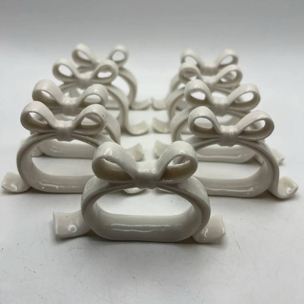 Vintage Ceramic Bow Napkin Rings Set of 8+1 (spare) | Coquette Cottagecore Table